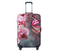 QMNSEHF Housse de protection élastique lavable pour valise, motif orchidée, fleur, papillon, douce, fraîche, printemps, housse de valise, anti-rayures, convient aux bagages de 45,7 à 81,3 cm, Noir