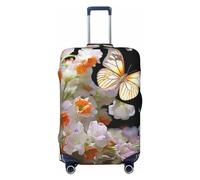 QMNSEHF Housse de protection élastique lavable pour valise, motif papillons, narcisses, fleurs, housse de valise, anti-rayures, en élasthanne, convient aux bagages de 45,7 à 81,3 cm, Noir , XL