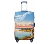 QMNSEHF Housse de protection élastique lavable pour valise, motif paysage africain avec fleuve Nil et girafe Housse de valise anti-rayures Spandex pour bagages de 45,7 à 81,3 cm, Noir , L