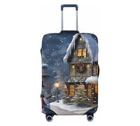 QMNSEHF Housse de protection pour valise, élastique, lavable, motif bonshommes de neige et maisons, housse de valise, anti-rayures, en élasthanne, convient aux bagages de 45,7 à 81,3 cm, Noir , S