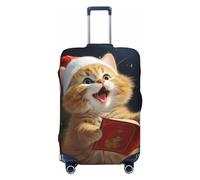 QMNSEHF Housse de protection pour valise, élastique, lavable, motif chat mignon, chants de Noël, housse de valise anti-rayures en élasthanne, convient aux bagages de 45,7 à 81,3 cm, Noir , L
