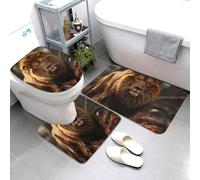 QMNSEHF Lion Image - Lot de 3 tapis de bain doux et absorbants, tapis de contour en forme de U, housse de couvercle de toilette, tapis de bain antidérapant pour salle de bain, tapis de douche, 80 x 50