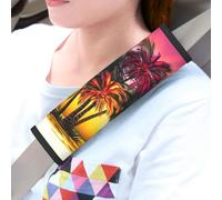 QMNSEHF Lot de 2 coussinets universels pour ceinture de sécurité de voiture - Motif floral tropical - Palmier - Pour harnais de landau - Accessoires d'intérieur de voiture