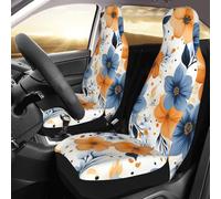 QMNSEHF Lot de 2 housses de siège avant universelles pour voitures, berlines, camions, SUV - Bleu et orange - Motif fleurs bleues et oranges