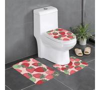 QMNSEHF Lot de 3 tapis de bain doux et absorbants à motif fraise, tapis de contour en forme de U, tapis de bain antidérapant pour abattant de toilette, tapis de bain pour salle de bain, tapis de