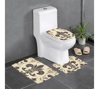 QMNSEHF Lot de 3 tapis de bain doux et absorbants en forme de U pour abattant de toilettes, tapis de bain antidérapant pour salle de bain, motif fleur de lys et armes, 61 x 40,6 cm