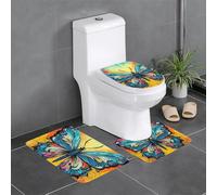 QMNSEHF Lot de 3 tapis de bain doux et absorbants, tapis de contour en forme de U, tapis de bain antidérapant pour abattant de toilette, motif papillon, 61 x 40,6 cm