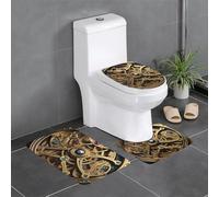 QMNSEHF Lot de 3 tapis de salle de bain à engrenages steampunk cool, doux et absorbants, tapis contour en forme de U, housse de couvercle de toilette, tapis de bain antidérapant pour salle de bain