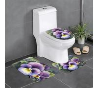 QMNSEHF Pansy Perfection - Lot de 3 tapis de bain doux et absorbants, tapis contour en forme de U, housse de couvercle de toilette, tapis de bain antidérapant pour salle de bain, tapis de douche, 61 x
