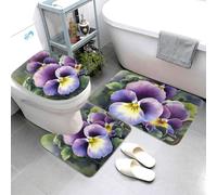QMNSEHF Pansy Perfection - Lot de 3 tapis de bain doux et absorbants, tapis de contour en forme de U, housse de couvercle de toilette, tapis de bain antidérapant pour salle de bain, tapis de douche
