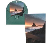 QMNSEHF Sunrise on Reynisfjara Beach Carte de vœux avec enveloppes, carte de remerciement, carte d'anniversaire pour femme, homme, Noël, Halloween, mariage, cartes de vœux vierges pour toutes les
