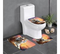 QMNSEHF Tiger - Lot de 3 tapis de bain doux et absorbants, tapis de contour en forme de U, housse de couvercle de toilette, tapis de bain antidérapant pour salle de bain, 61 x 40,6 cm