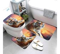 QMNSEHF Tiger - Lot de 3 tapis de bain doux et absorbants, tapis de contour en forme de U, housse de couvercle de toilette, tapis de bain antidérapant pour salle de bain, 80 x 50 cm
