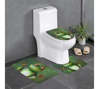 QMNSEHF Welcome Frog - Lot de 3 tapis de bain doux et absorbants, tapis contour en forme de U, housse de couvercle de toilette, tapis de bain antidérapant pour salle de bain, tapis de douche, 61 x