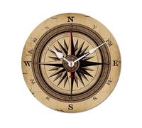 QMNVBDS Horloge murale en bois avec boussole et carte routière, fonctionne à piles, sans échelle, grande horloge murale en bois pour salon, horloge murale silencieuse décorative