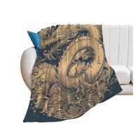 QMNVBDS Jeté de lit en polaire motif dragon oriental bleu - Grande couverture de lit pour lit - Couverture en flanelle - Jolie couverture de 100 x 130 cm