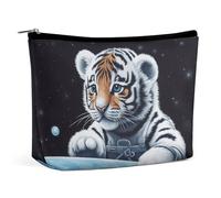 QMNVBDS Little Tiger in Space Trousse de toilette de voyage pour femme - Imperméable - Petite pochette à fermeture éclair - Portable - Pour articles de toilette - Jolie pochette de maquillage