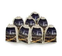 QMNVBDS Lot de 8 sacs cadeaux en mousseline avec cordon de serrage et cordon de serrage Motif nuit de New York