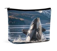 QMNVBDS Orca Killer Whale Trousse de toilette de voyage pour femme - Étanche - Petite pochette à fermeture éclair - Portable - Pour articles de toilette - Jolie pochette de maquillage - Blanc - 1