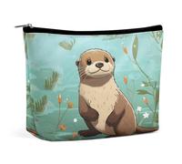 QMNVBDS Trousse de maquillage de voyage en forme de loutre mignonne de dessin animé pour femme, trousse de toilette étanche, petite pochette à fermeture éclair, sac de voyage portable pour articles de