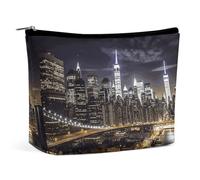 QMNVBDS Trousse de maquillage de voyage New York Night pour femme - Imperméable - Petite pochette à fermeture éclair - Portable - Pour articles de toilette - Jolie pochette de maquillage - Blanc