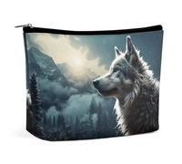 QMNVBDS Trousse de maquillage de voyage pour femme avec motif loup la nuit - Trousse de toilette étanche - Petite pochette à fermeture éclair - Sac de voyage portable pour articles de toilette - Jolie