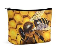 QMNVBDS Trousse de maquillage jaune miel - Trousse de toilette de voyage pour femme - Imperméable - Petite pochette à fermeture éclair - Sacs de voyage portables pour articles de toilette - Jolie