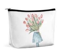 QMNVBDS Un grand bouquet de tulipes - Trousse de toilette de voyage pour femme - Étanche - Petite pochette à fermeture éclair - Portable - Pour articles de toilette - Jolie pochette de maquillage