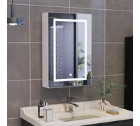 QMTXBYJ Armoire de Salle de Bain avec Miroir et Éclairage LED, Armoire Murale Salle de Bain avec 2 étagères réglables et Portes, Armoires de Toilette Miroir avec Interrupteur à capteur, 50x70x14cm