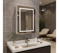 QMTXBYJ Armoire de Salle de Bain avec Miroir et Éclairage LED, Armoire Murale Salle de Bain avec 2 étagères réglables et Portes, Armoires de Toilette Miroir avec Interrupteur à capteur
