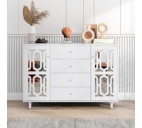 QMTXBYJ Buffet de cuisine avec 4 tiroirs et 2 portes en verre - Armoire de cuisine avec plan de travail - Buffet de cuisine pour salon et salle à manger - 147 x 40 x 102 cm