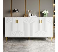 QMTXBYJ Buffet de cuisine avec design ondulé unique, poignées et pieds dorés, armoire de cuisine avec plan de travail, buffet de cuisine pour salon et salle à manger, 152 x 40 x 75 cm