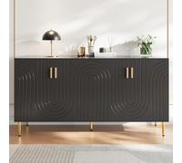 QMTXBYJ Buffet de cuisine avec design ondulé unique, poignées et pieds dorés, armoire de cuisine avec plan de travail, buffet de cuisine pour salon et salle à manger, 152 x 40 x 75 cm