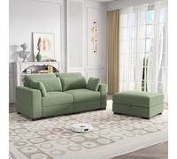 QMTXBYJ Canapé 2 places avec 1 ottoman d'espace de rangement, canapé double moderne avec 2 coussins, canapé rembourré en velours côtelé, petit canapé 2 places, canapé d'appoint 2 places avec