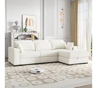 QMTXBYJ Canapé d'angle moderne 3 places avec 1 ottoman de rangement, canapé trois places en tissu côtelé, grand canapé sectionnel avec coussins, canapé modulaire, canapé d'angle en forme de L, droite