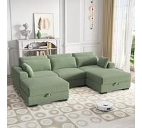 QMTXBYJ Canapé d'angle moderne 3 places avec 2 ottomans de rangement, canapé trois places en tissu côtelé, grand canapé sectionnel avec coussins, canapé modulaire, canapé d'angle en forme de U, droite