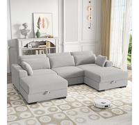 QMTXBYJ Canapé d'angle moderne 3 places avec 2 ottomans de rangement, canapé trois places en tissu côtelé, grand canapé sectionnel avec coussins, canapé modulaire, canapé d'angle en forme de U, droite