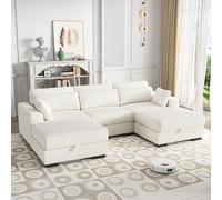 QMTXBYJ Canapé d'angle moderne 3 places avec 2 ottomans de rangement, canapé trois places en tissu côtelé, grand canapé sectionnel avec coussins, canapé modulaire, canapé d'angle en forme de U, droite