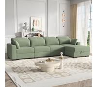 QMTXBYJ Canapé d'angle moderne 4 places avec 1 ottoman d'espace de rangement, canapé d'angle en forme de L, canapé en tissu côtelé, grand canapé sectionnel avec coussins, canapé modulaire, canapé