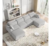 QMTXBYJ Canapé d'angle moderne, 4 places, avec 2 espaces de rangement, ottoman en forme de U, canapé en tissu côtelé, grand canapé sectionnel avec coussins, canapé modulaire, canapé d'angle en forme