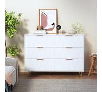 QMTXBYJ Commode 6 Tiroirs, Commode Chambre, Meuble de Rangement Bois, Style Simple et Élégant, Manche et Pieds Couleurs Dorées, 100 x 34 x 72.5 cm, Buffet pour Chambre, Salon, Bureau, Blanc