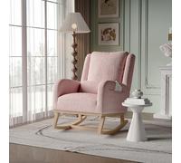 QMTXBYJ Fauteuil à Bascule, avec Coussin Lombaire et Poche latérale, fauteuils de Relaxation rembourré, avec Structure en Bois, Fauteuil à Bascule avec Accoudoirs, Rocking Chair pour Salon