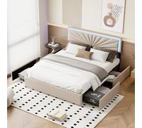 QMTXBYJ Lit 160x200 avec LED et Charge USB,Lits Rembourré avec 4 Tiroirs et Tête de lit réglable en Hauteur,Lits Double avec Sommier à Lattes,Cadre de lit 160x200 pour Adultes et Adolescents