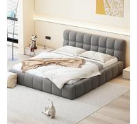 QMTXBYJ Lit capitonné, 140 x 190 cm, lit double, avec sommier à lattes et dossier doux, lit double 140 x 190 cm, lit plat avec bordure rembourrée