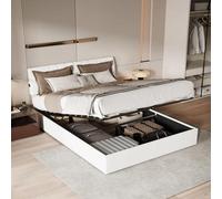 QMTXBYJ Lit capitonné 160 x 200 cm, hydraulique, avec tête de lit réglable et sommier à lattes, cadre de lit 160 x 200 cm, avec station de charge USB, lit double, coffre de rangement, lit d'adolescent