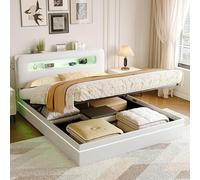 QMTXBYJ lit Coffre 160x200 avec Éclairage LED,lit Hydraulique avec Étagères Ouvertes et Rangement Caché et Tête de Lit Capitonné,Lits 2 Personnes avec Sommier à Lattes,Velours,sans Matelas