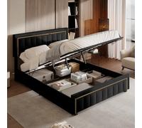 QMTXBYJ Lit Coffre 160x200 avec sommier à Lattes, Lits Double 160x200 avec Tête de lit, Lits Rembourré avec Rangement, Cadre de lit en Bois, Lit 2 Personnes lit Adulte, sans Matelas,Velours