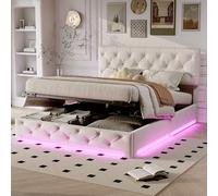 QMTXBYJ Lit Coffre 160x200 cm avec sommier, Lits Double Rembourré 160x200, Lit capitonné avec Rangement et Lumière LED, Cadre de lit avec tête de lit réglable en Hauteur et sommier à Lattes, Velours