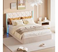 QMTXBYJ Lit Coffre 160x200 cm avec sommier, Lits Double Rembourré 160x200, Lits capitonné avec Rangement et Lumière LED, Cadre de lit avec tête de lit réglable en Hauteur et sommier à Lattes, Velours