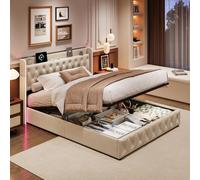 QMTXBYJ Lit Double rembourré 160x200 cm,lit Coffre avec tiroirs et sommier à Lattes,tête de lit avec Compartiment de Rangement et Fonction de Charge LED et USB,Cadre de lit en Bois Massif et Velours